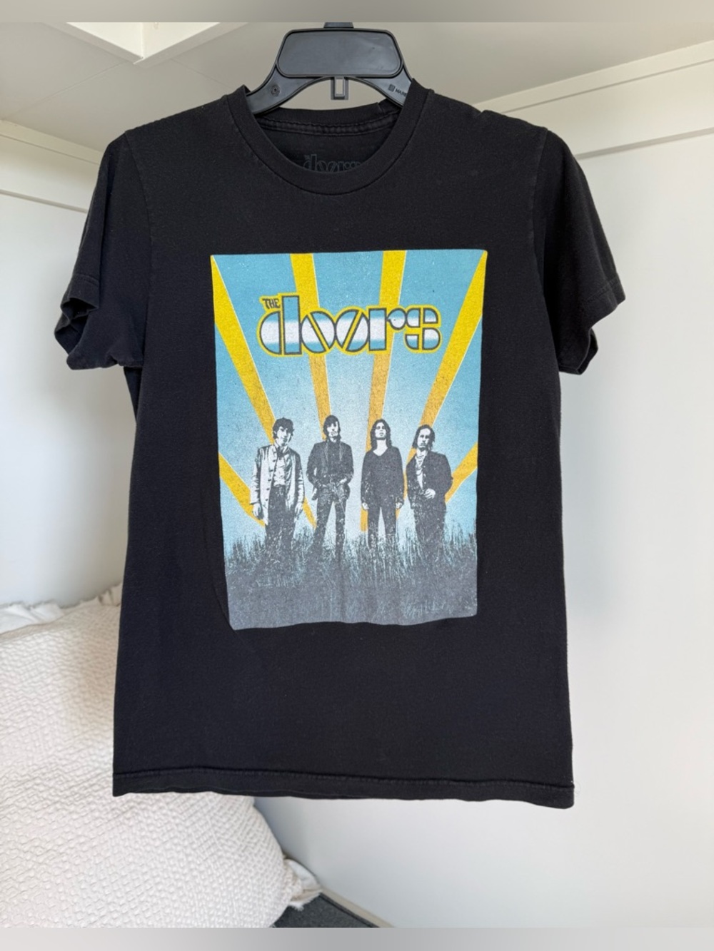 The Doors Black Graphic Band Tee with Yellow & Blue Print Size Small